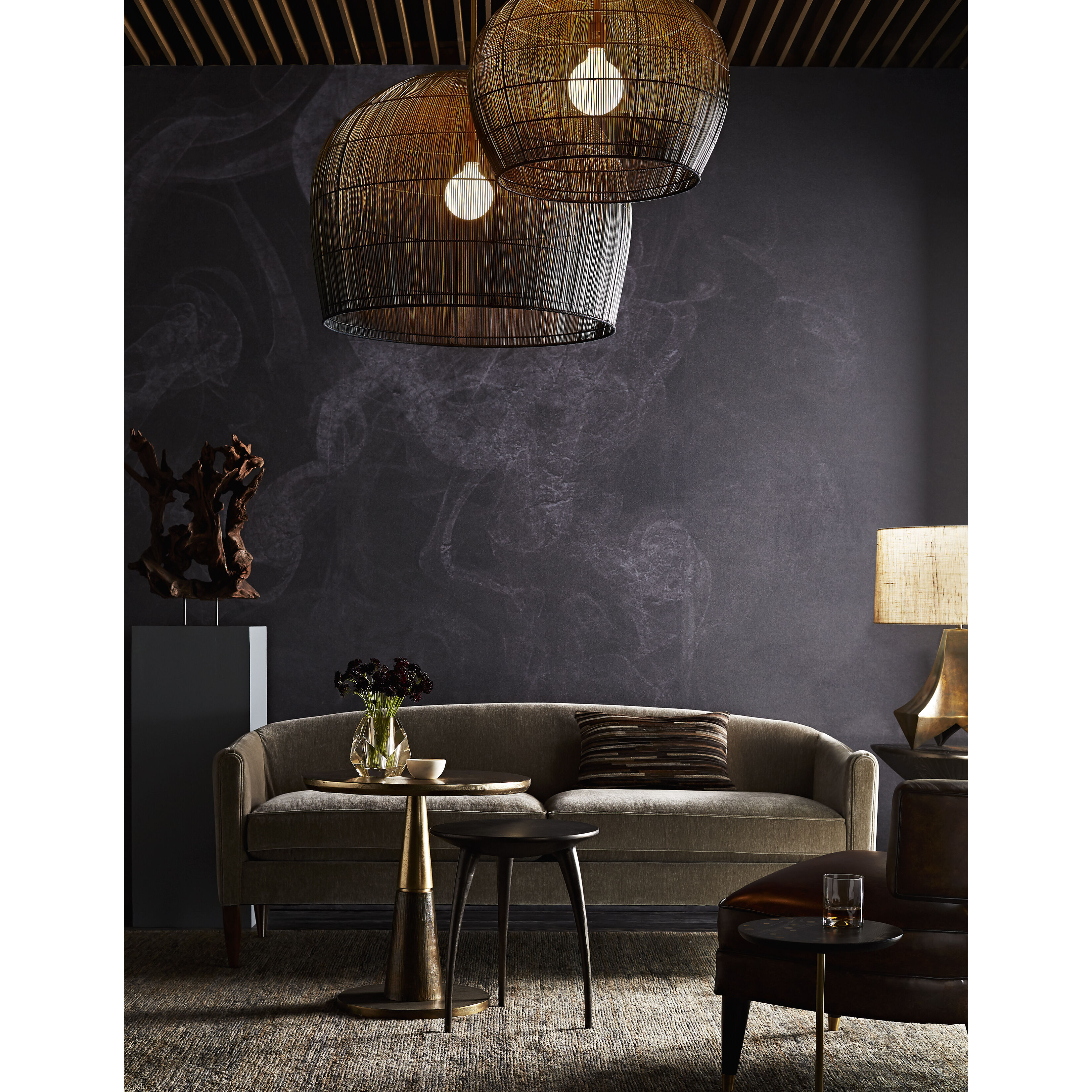 Swami 1 Light 22 inch Natural and Black Ombre with Antique Brass Pendant Ceiling Light, Small